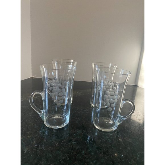 VIntage Etched Grape Cluster 5" Irish Coffee Cups (Qty. 4) - Picture 1 of 6